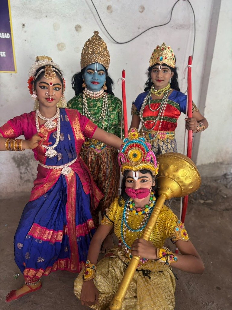 Vibrant Kuchipudi dance drama character performance on stage