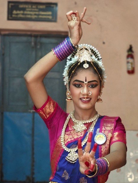 Natya Deepika student demonstrating classical mudra and expressive posture