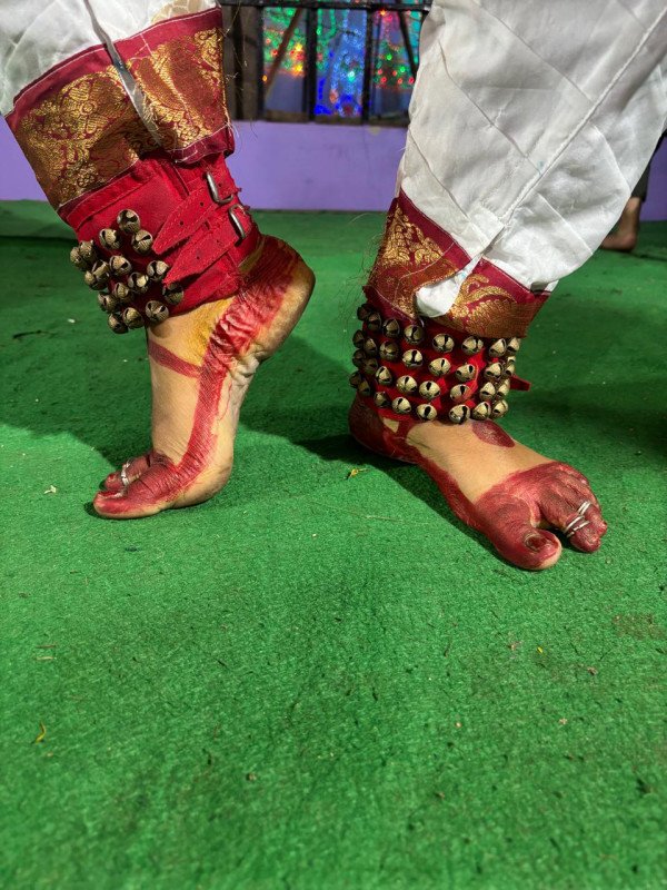 Classical Kuchipudi footwork with ankle bells (ghungroo) and alta